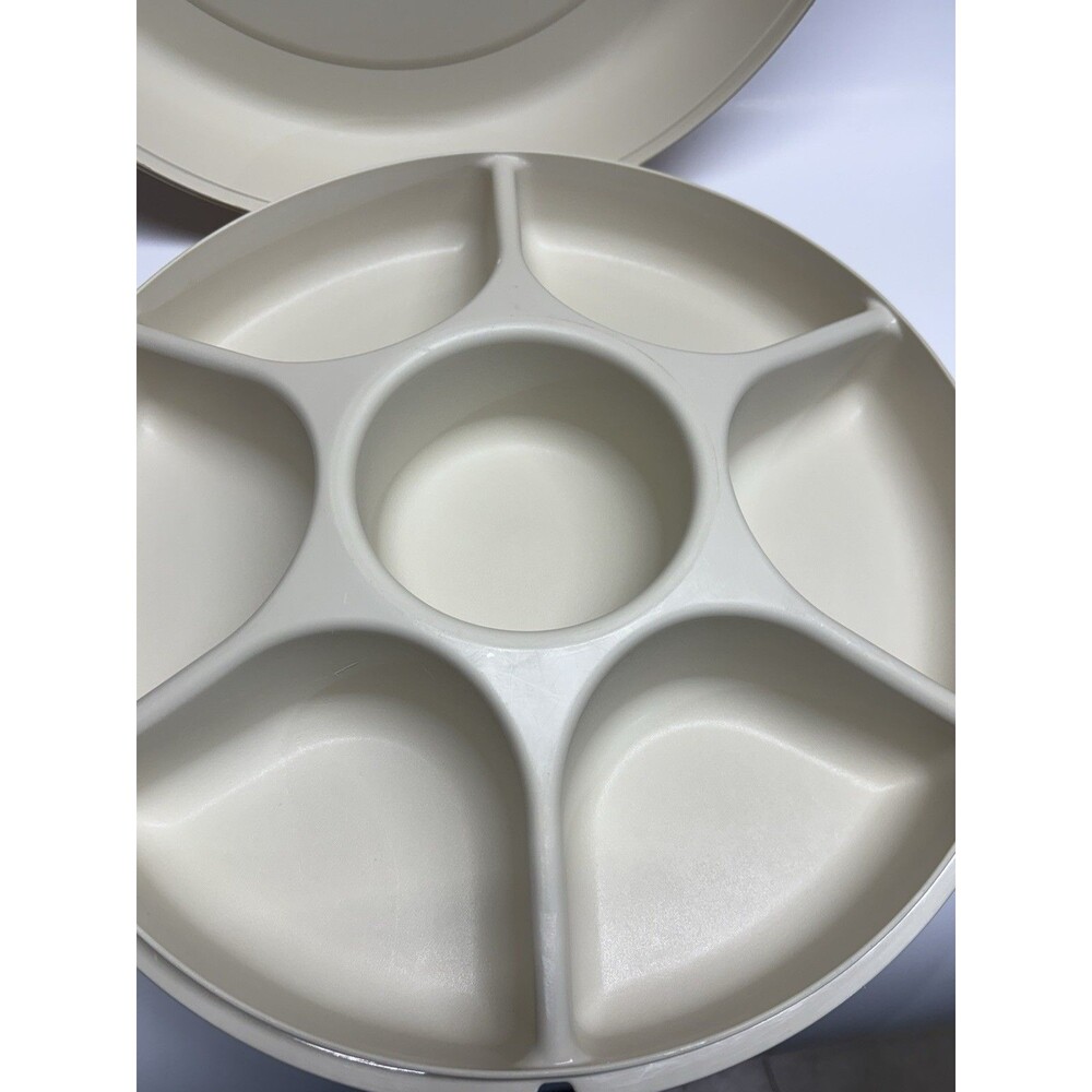 Vintage Tupperware Party Susan Lazy Susan Snack Server Divided Tray Almond